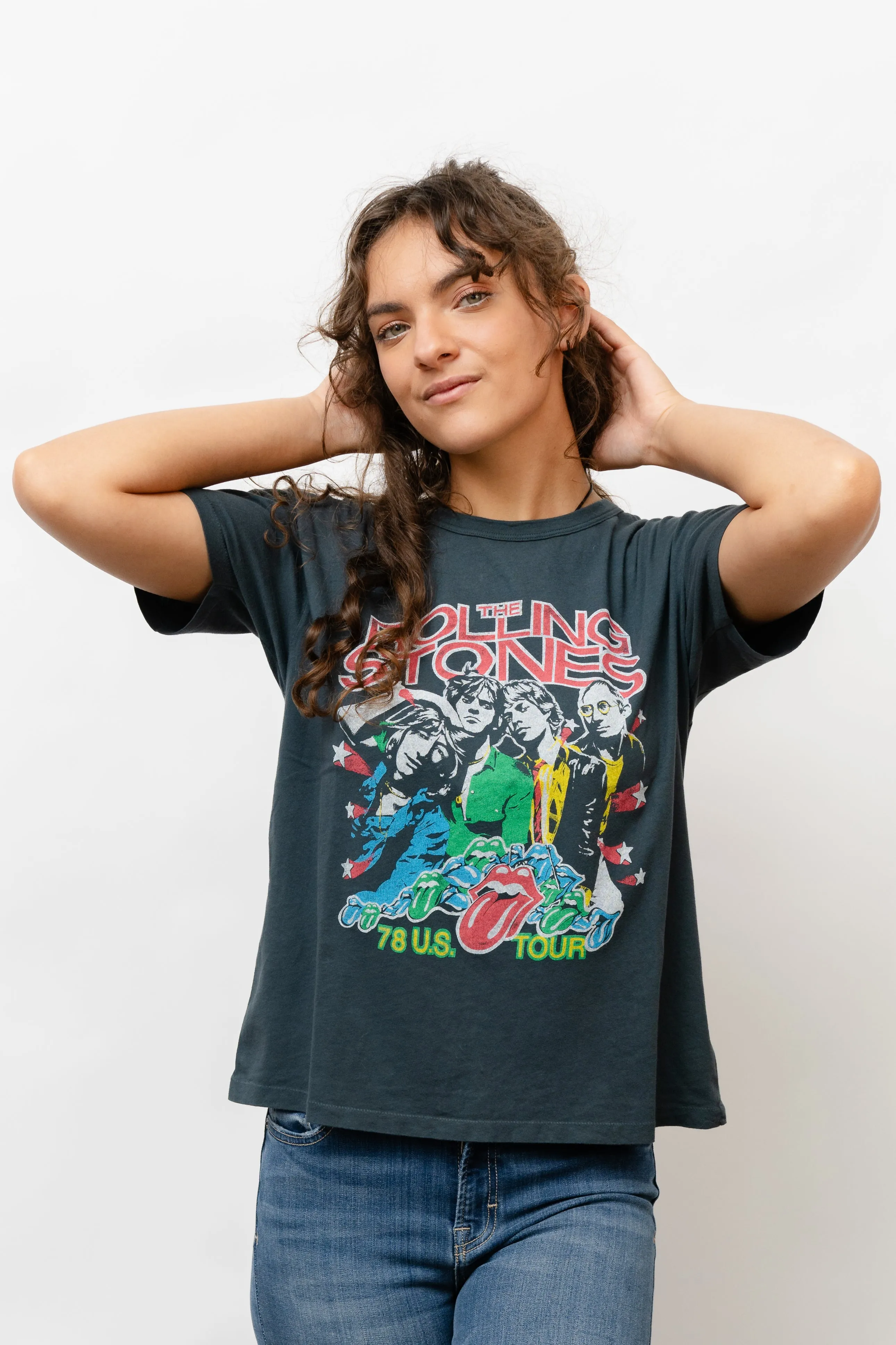 ROLLING STONES 78 US TOUR RINGER TEE IN VINTAGE BLACK
