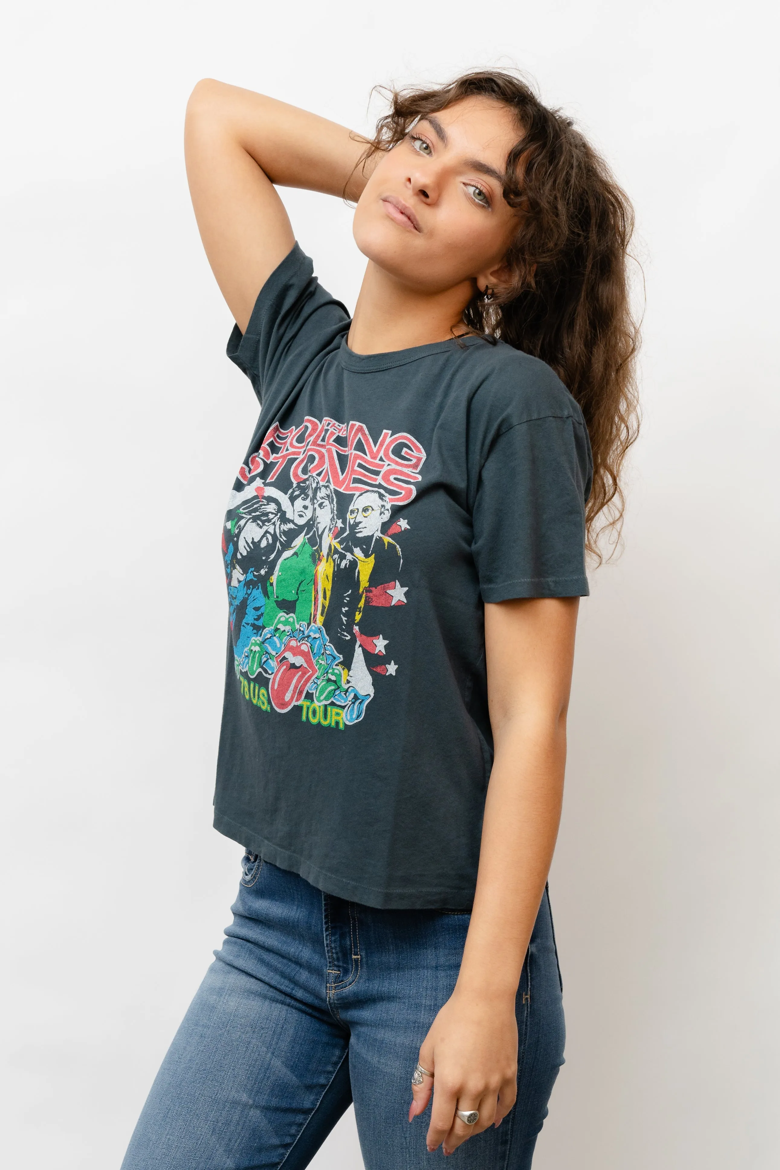 ROLLING STONES 78 US TOUR RINGER TEE IN VINTAGE BLACK