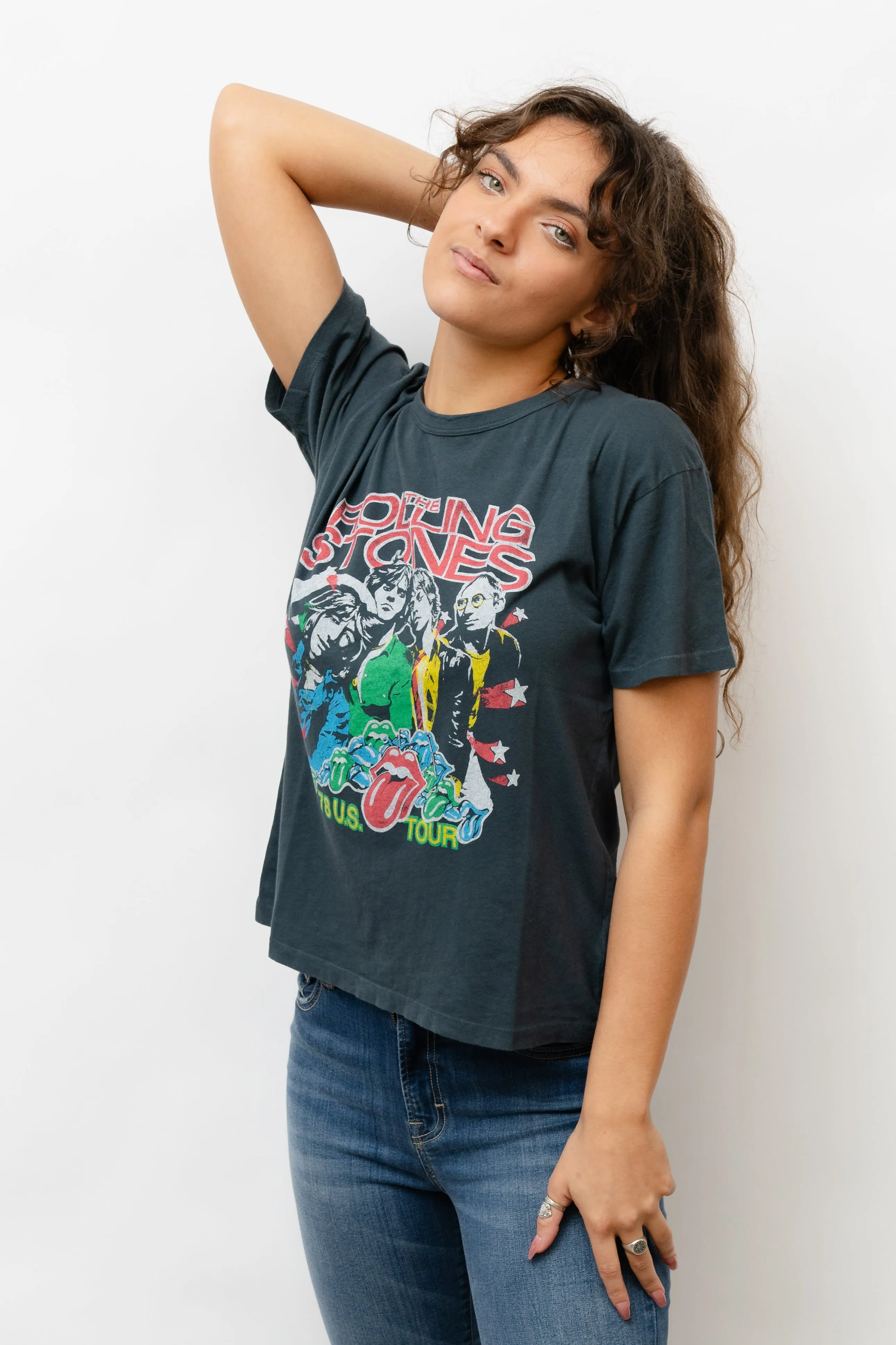 ROLLING STONES 78 US TOUR RINGER TEE IN VINTAGE BLACK