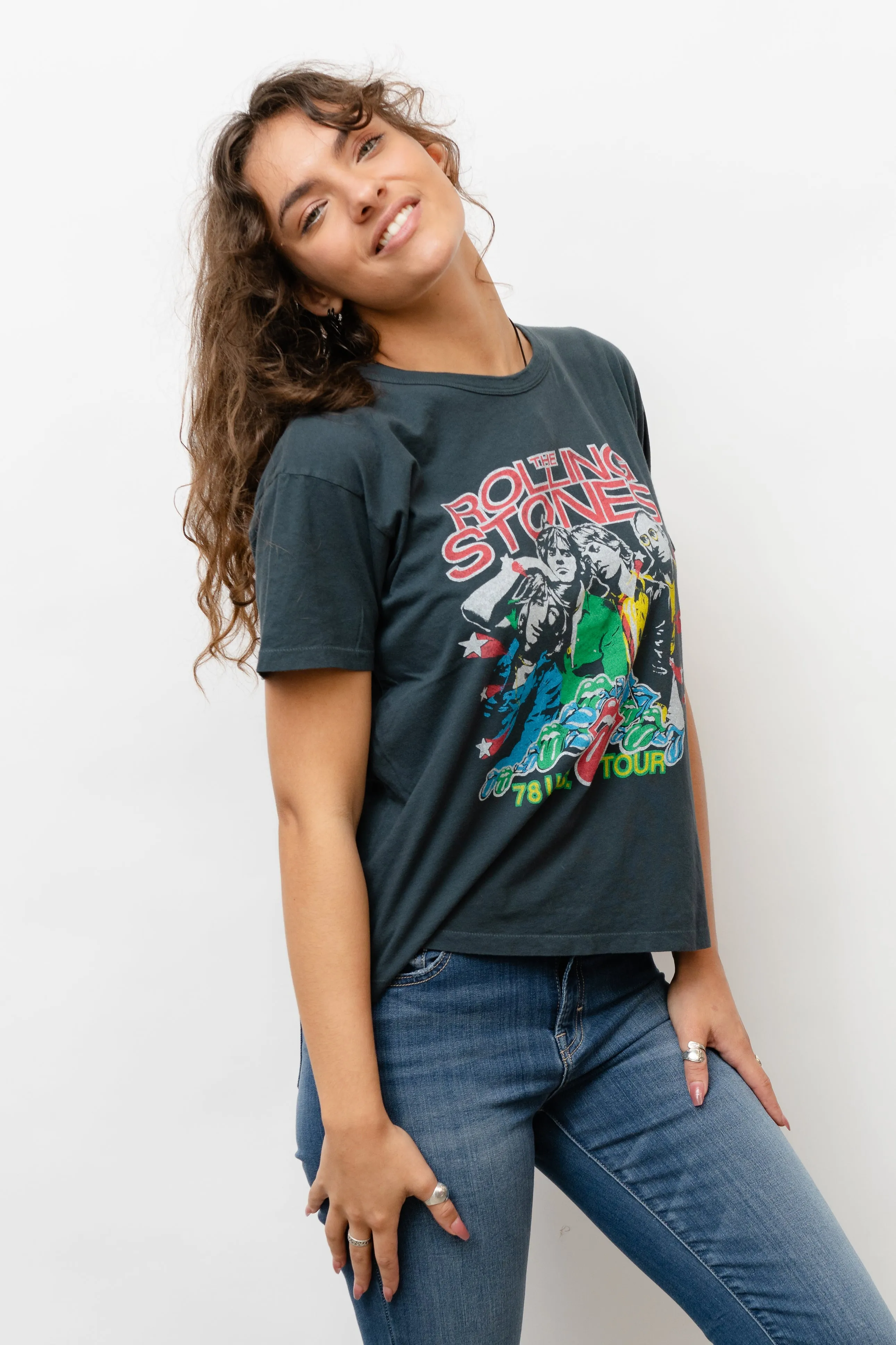 ROLLING STONES 78 US TOUR RINGER TEE IN VINTAGE BLACK