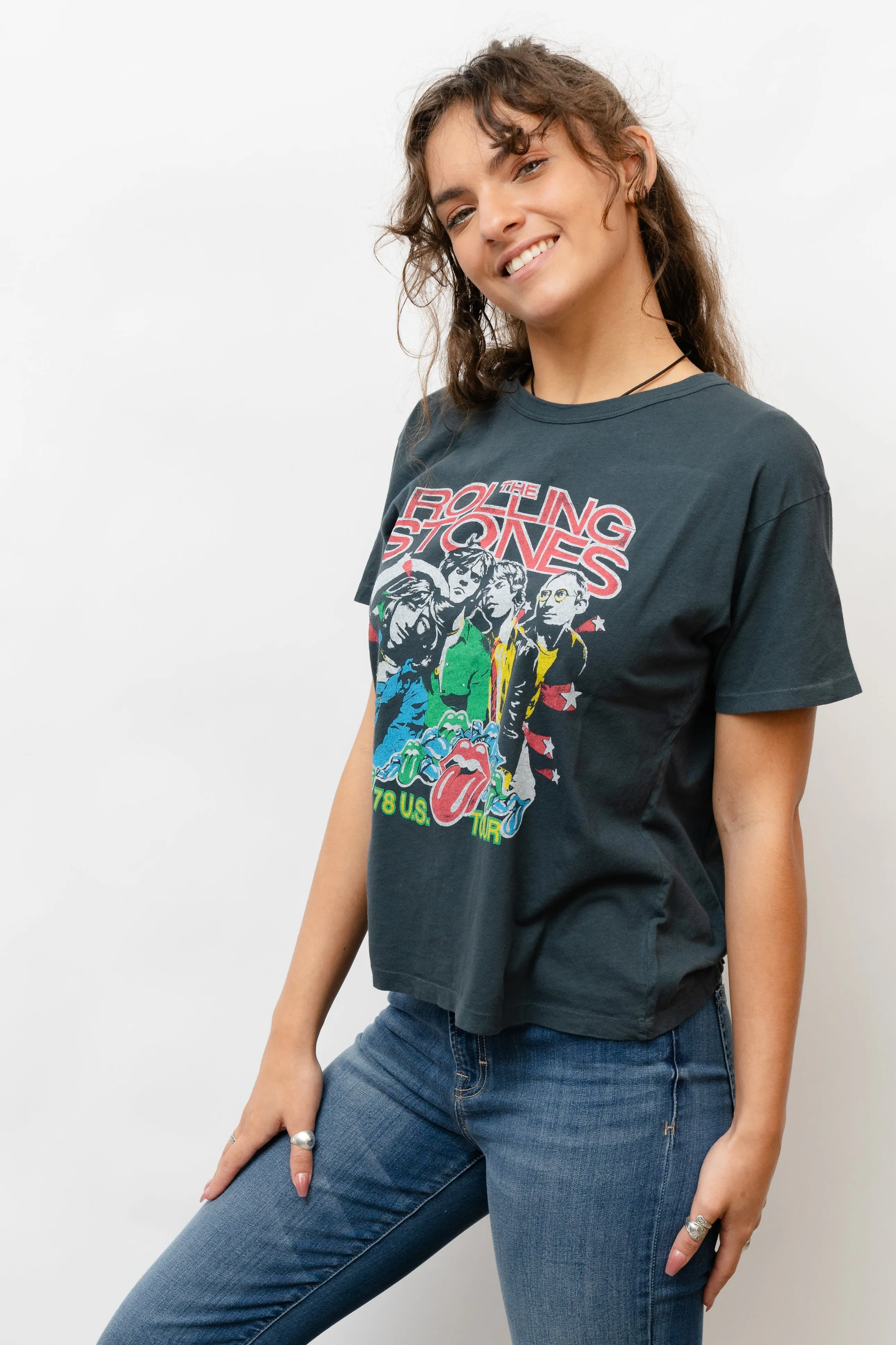 ROLLING STONES 78 US TOUR RINGER TEE IN VINTAGE BLACK