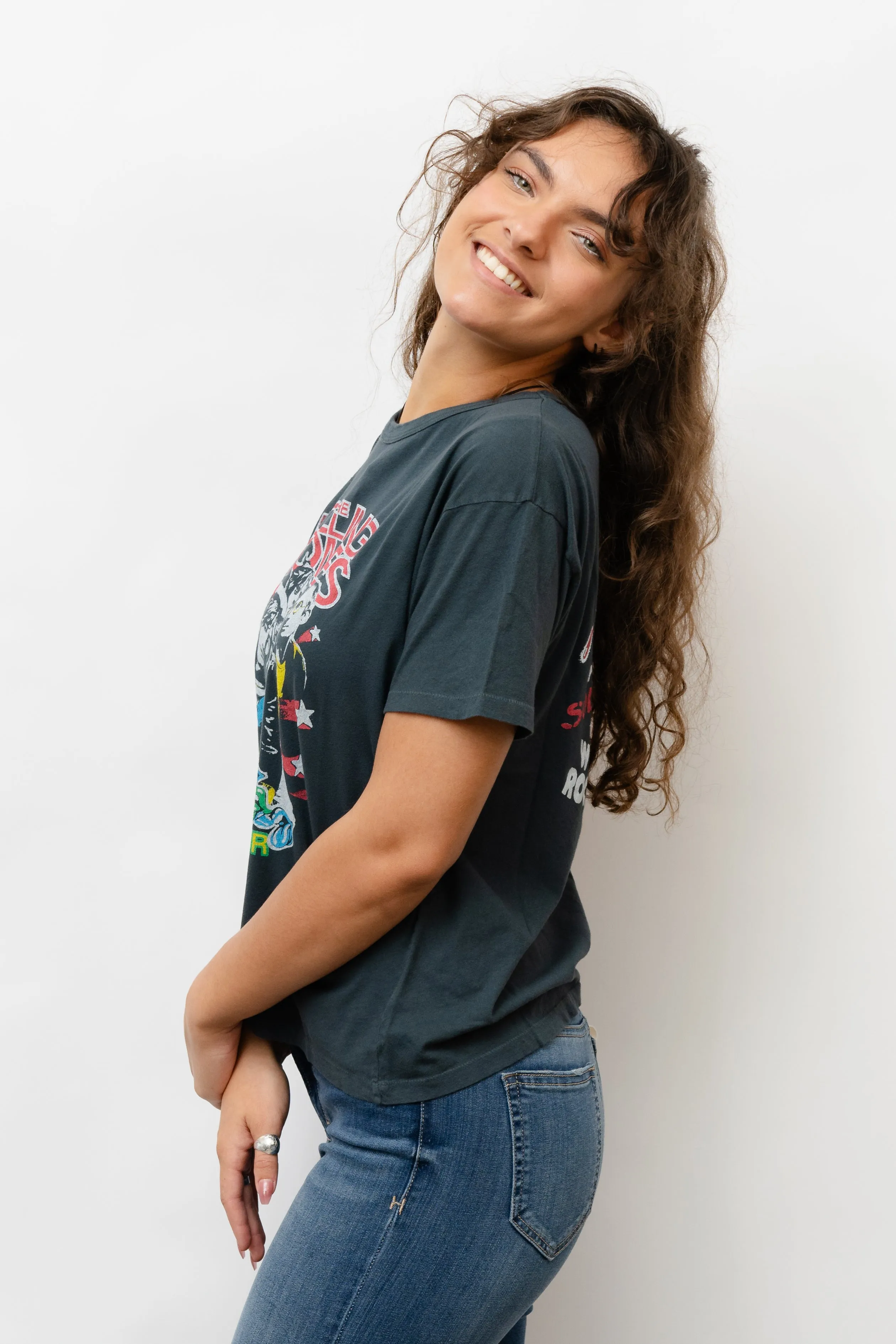 ROLLING STONES 78 US TOUR RINGER TEE IN VINTAGE BLACK