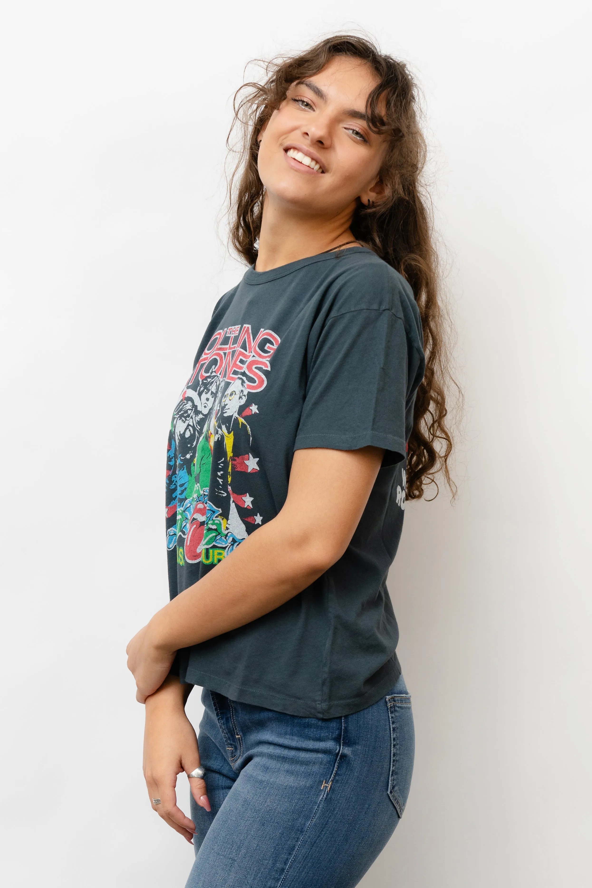 ROLLING STONES 78 US TOUR RINGER TEE IN VINTAGE BLACK