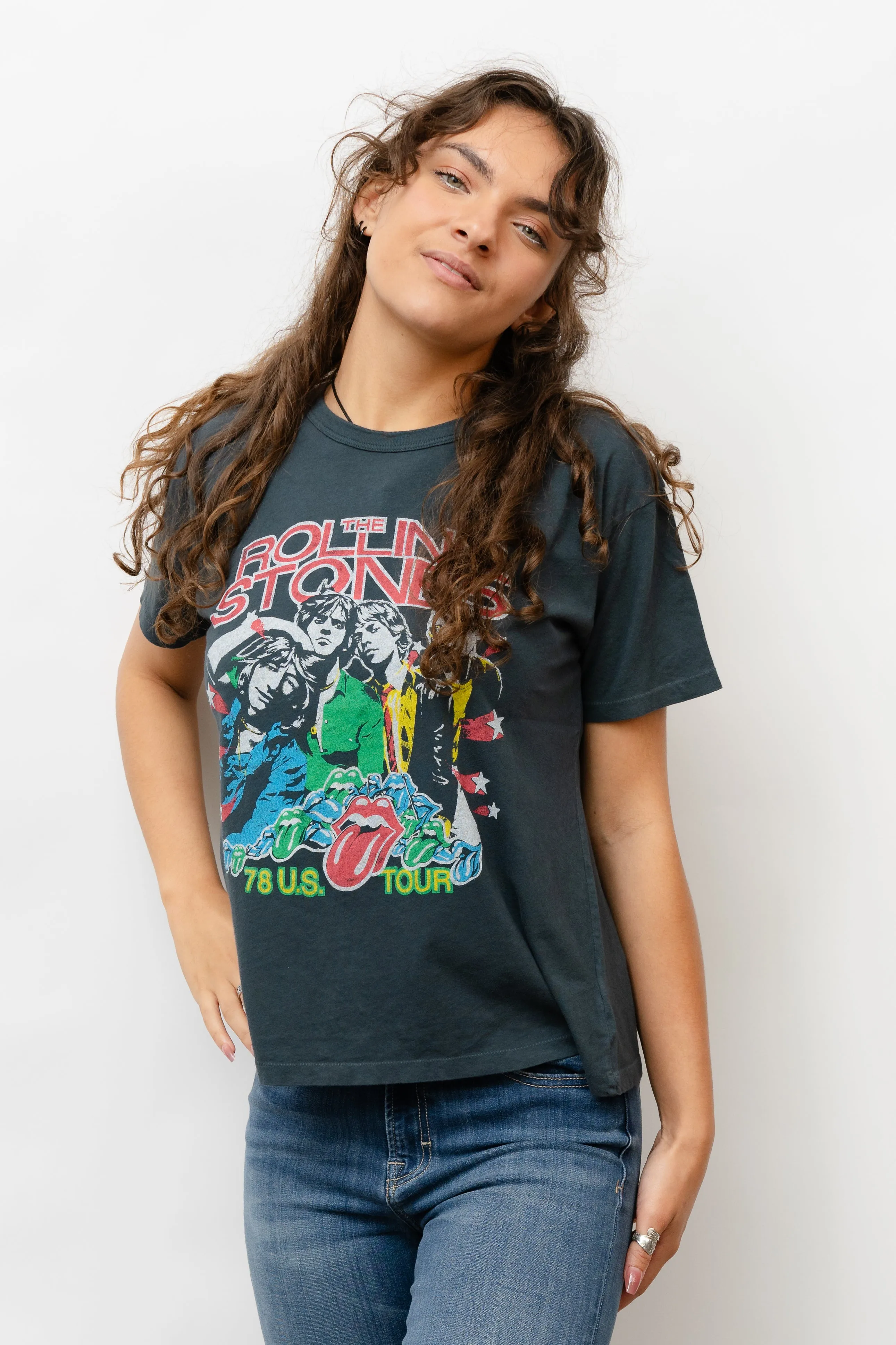 ROLLING STONES 78 US TOUR RINGER TEE IN VINTAGE BLACK