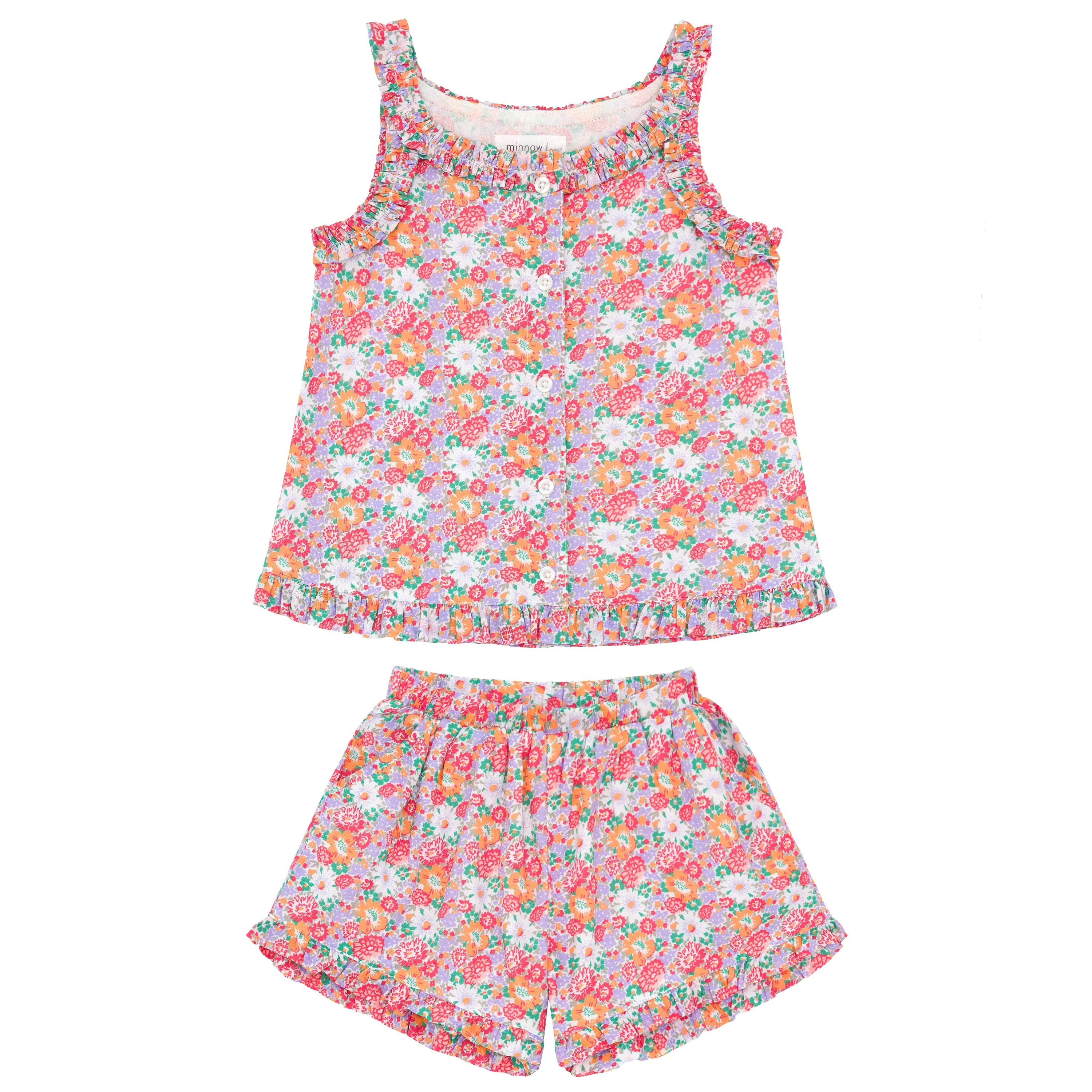 Ruched Ruffle Short Set (Multi Floral)