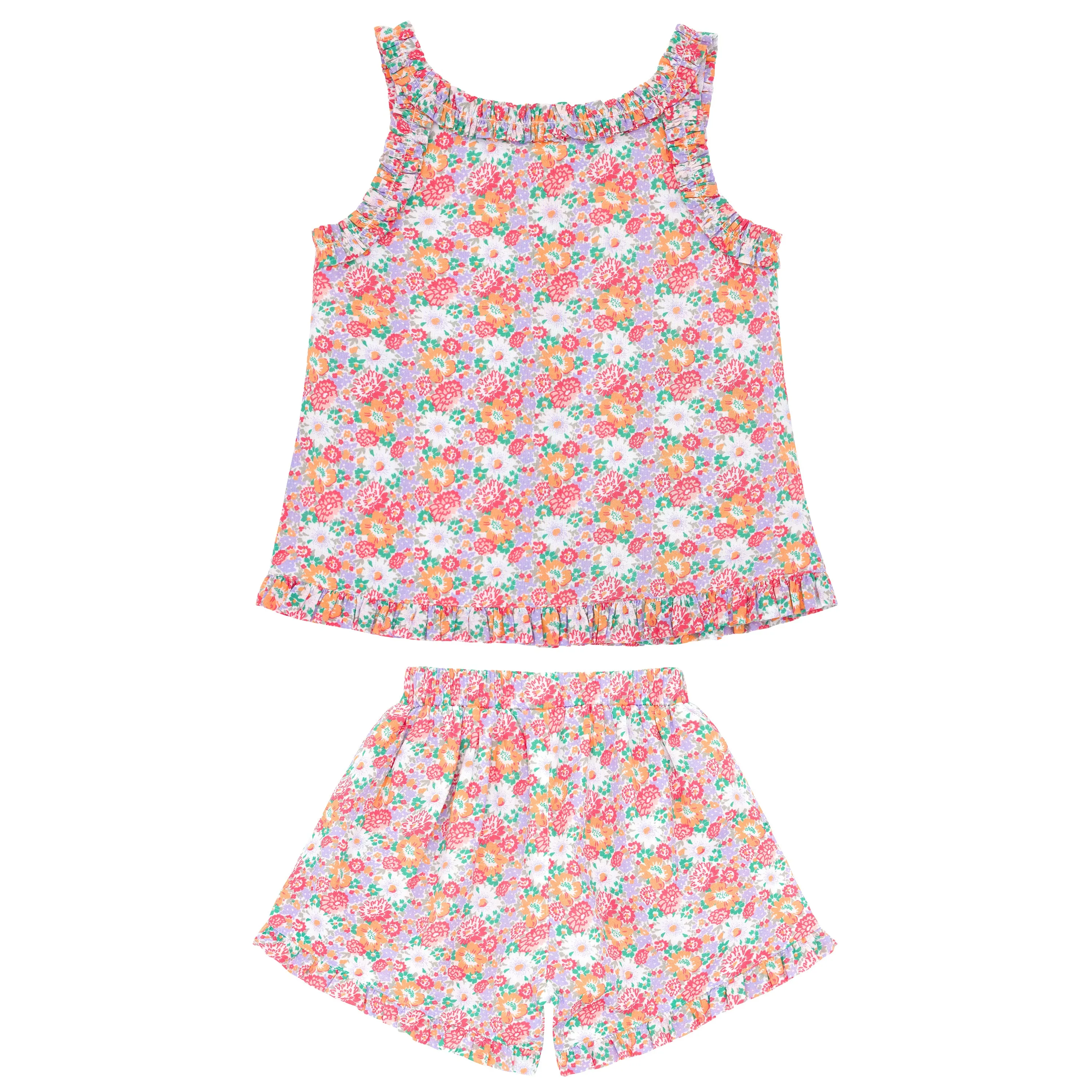 Ruched Ruffle Short Set (Multi Floral)
