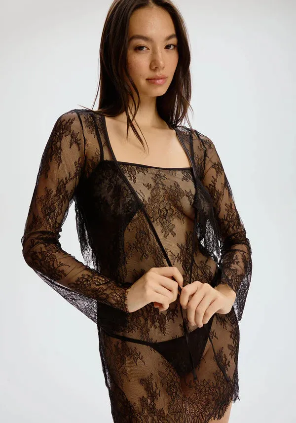 Sheer Eyelash Lace Crop Top Blush Serene Black