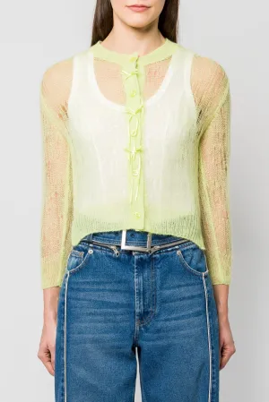 Simone Rocha Cropped Long Sleeve Cardigan with Bow Ribbon