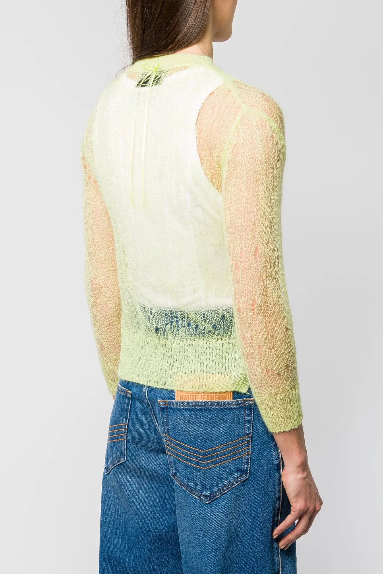 Simone Rocha Cropped Long Sleeve Cardigan with Bow Ribbon