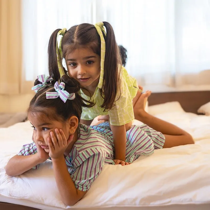 Sleepover Party Cotton Kurta & Shorts Set - Purple Blue Striped