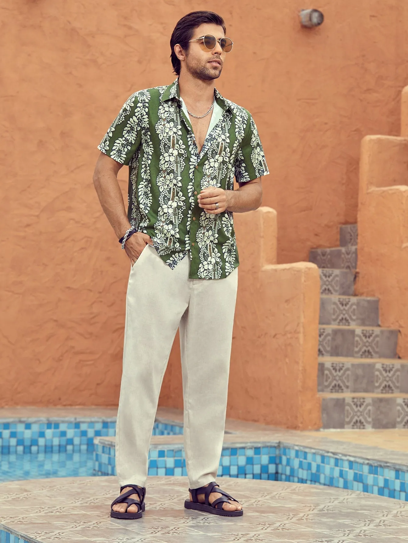 Solid Slant Pockets Zipper Fly Tailored Linen Trousers