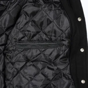 Spine Spark Kelly Green Wool Varsity Jacket Cream Pure Leather Sleeves