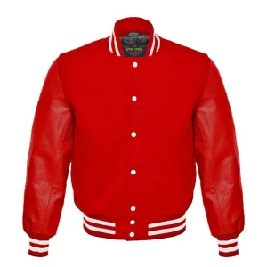 Spine Spark Red Wool Varsity Jacket Red Leather Sleeves