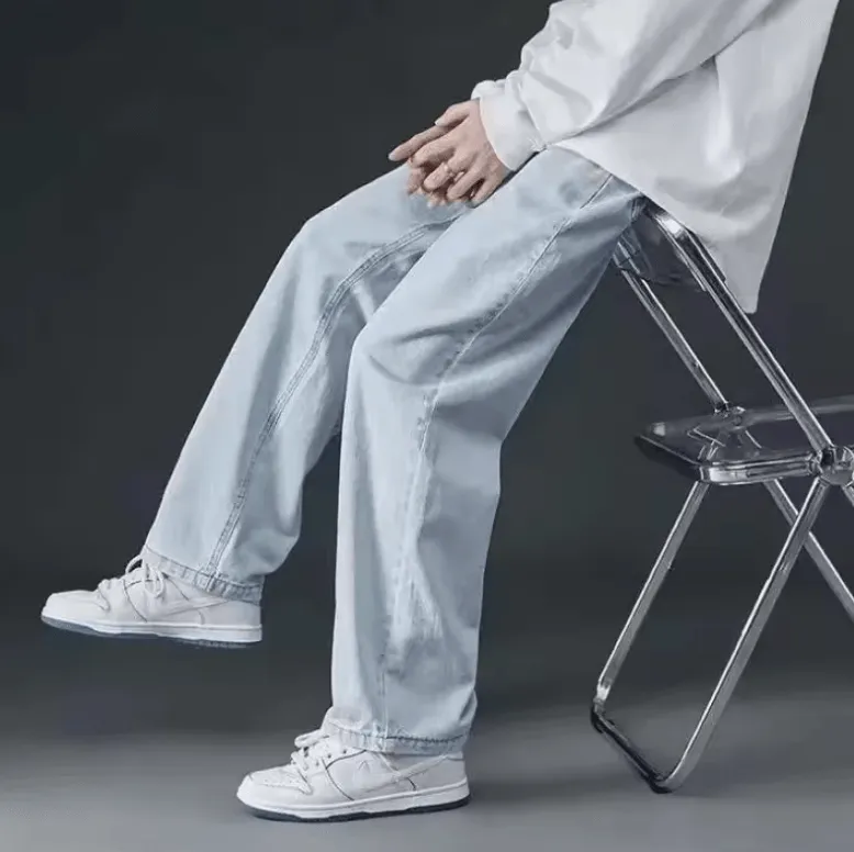 Spring 2025 Men’s Loose-Fit Wide-Leg Jeans - Comfortable Straight-Leg Denim Pants