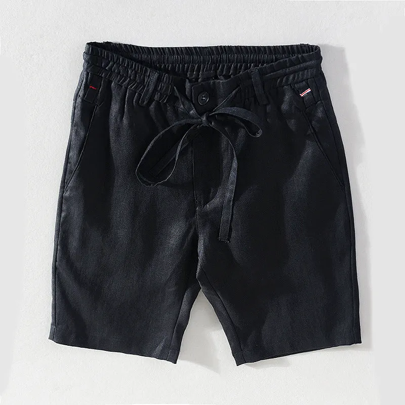 Straight Shorts Men's Comfortable Linen Mid-waist Solid Color Overalls Shorts