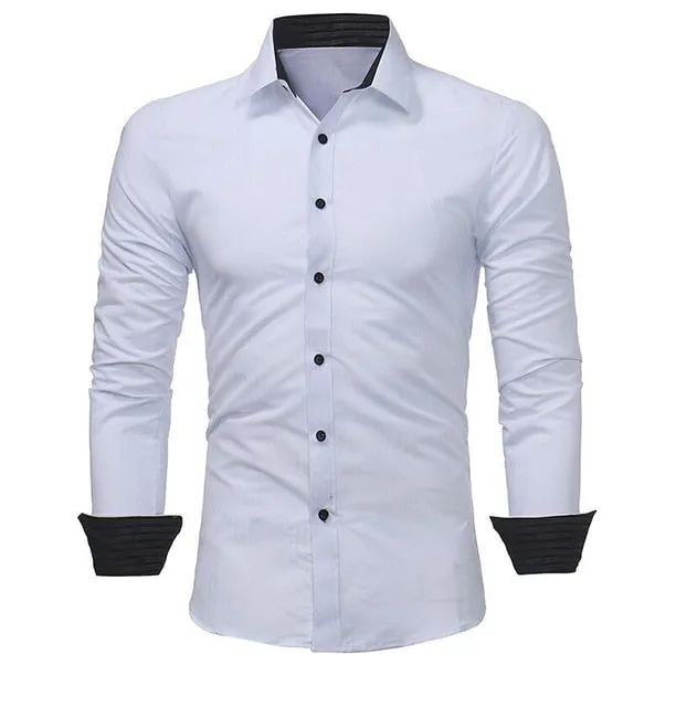 Striped Men Slim Fit Long Sleeves Dress Shirt