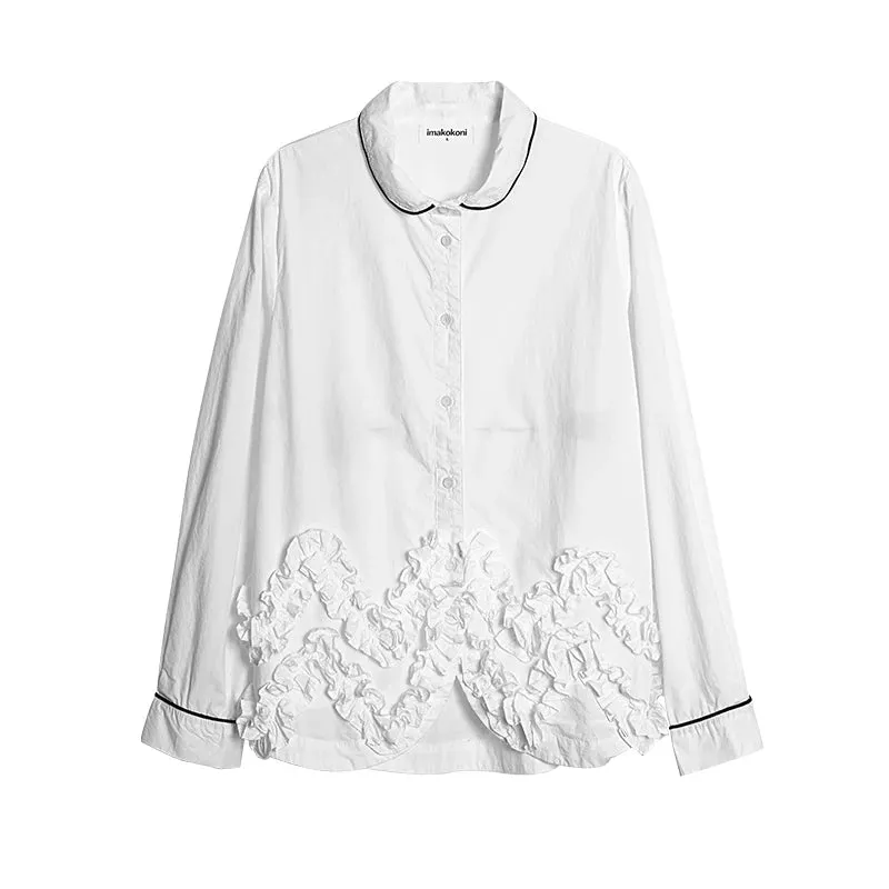 Striped Ruffle Patchwork Long Sleeved Shirt