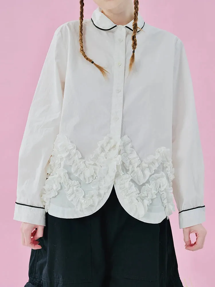 Striped Ruffle Patchwork Long Sleeved Shirt