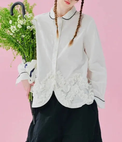 Striped Ruffle Patchwork Long Sleeved Shirt