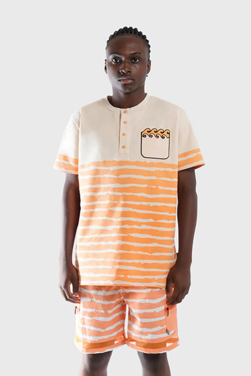 THC Striped Waves Henley Pocket Tee (Citrus Orange)