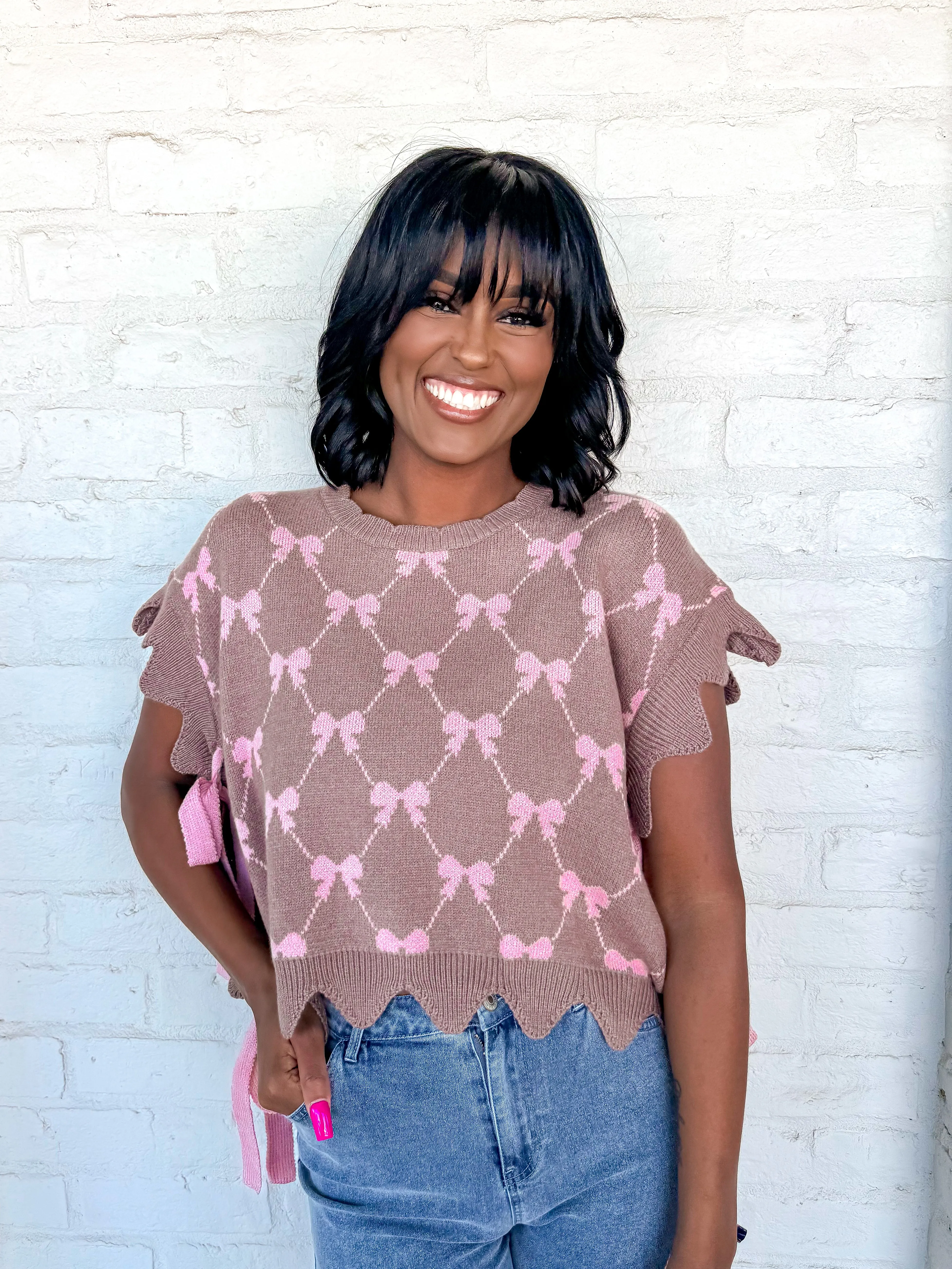 Tied Together Mocha Bow Top