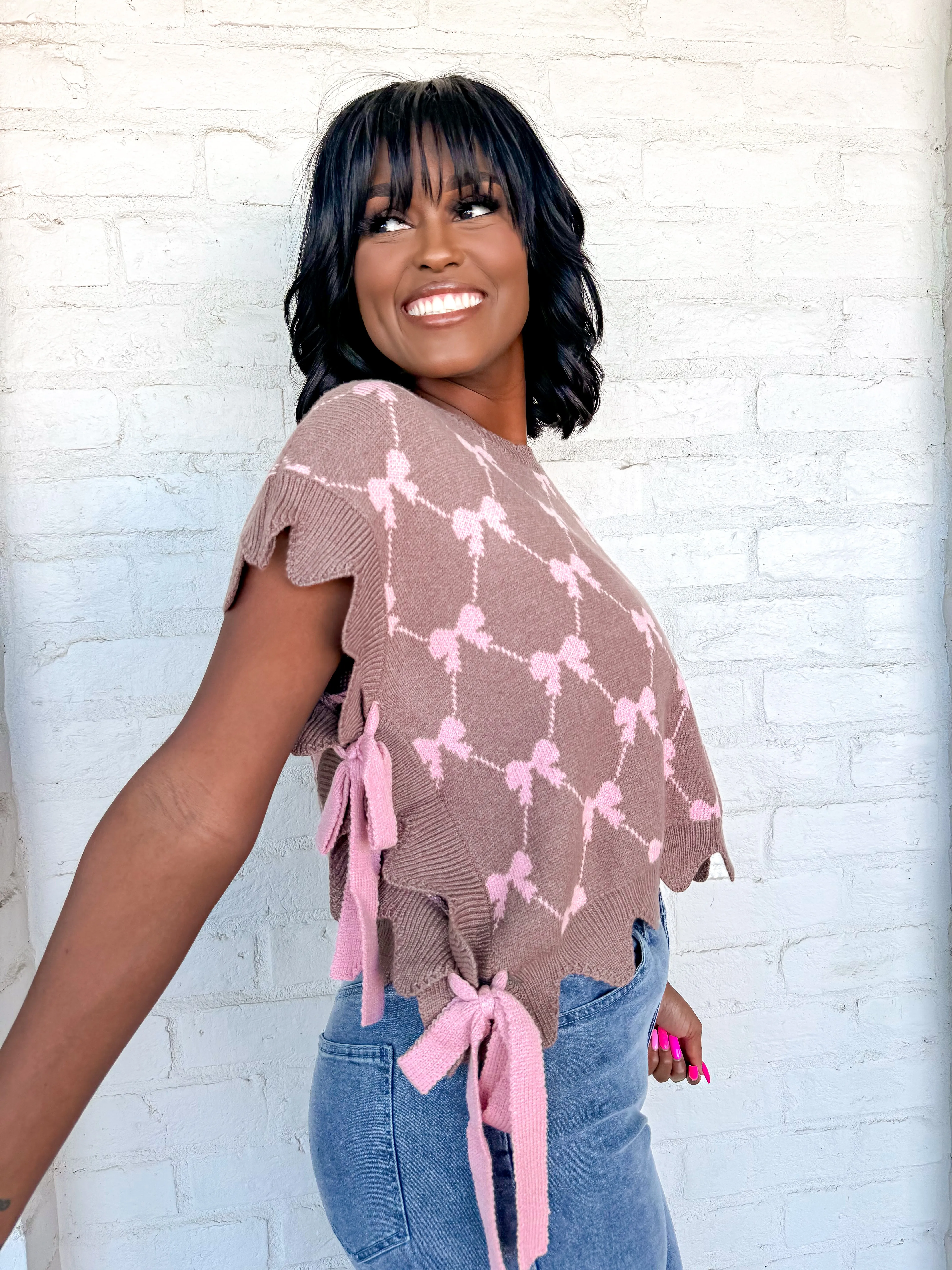 Tied Together Mocha Bow Top