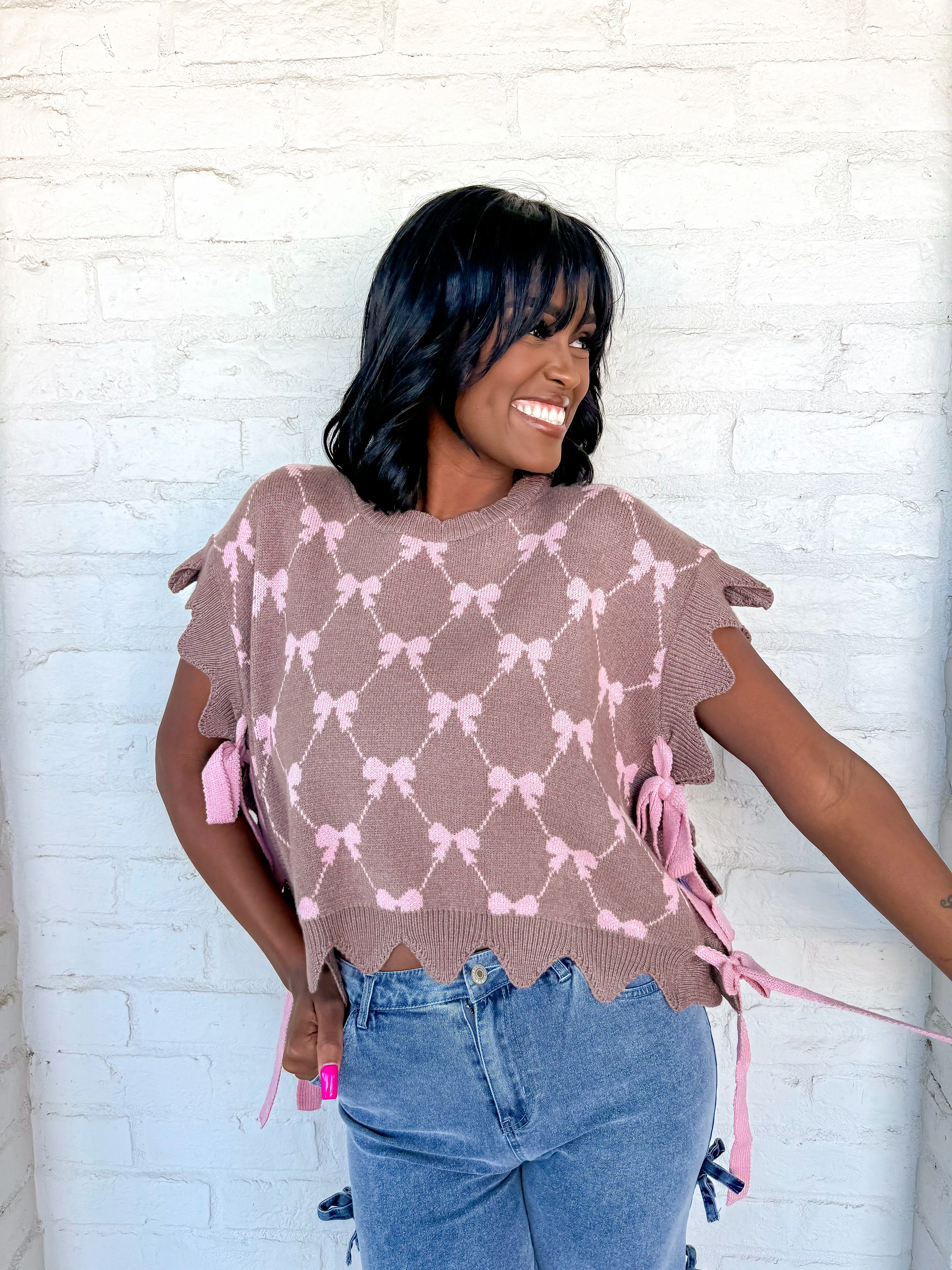 Tied Together Mocha Bow Top