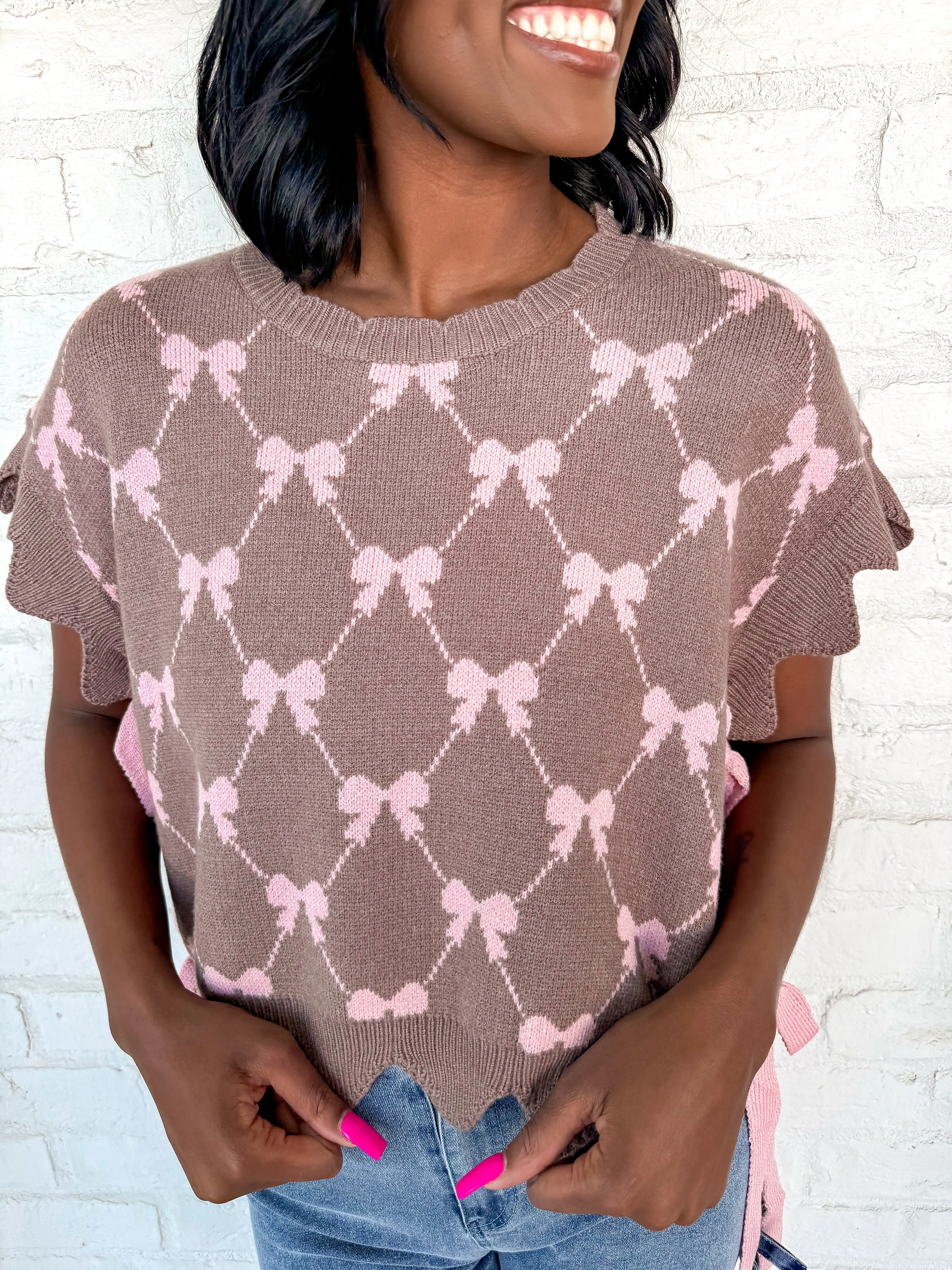 Tied Together Mocha Bow Top
