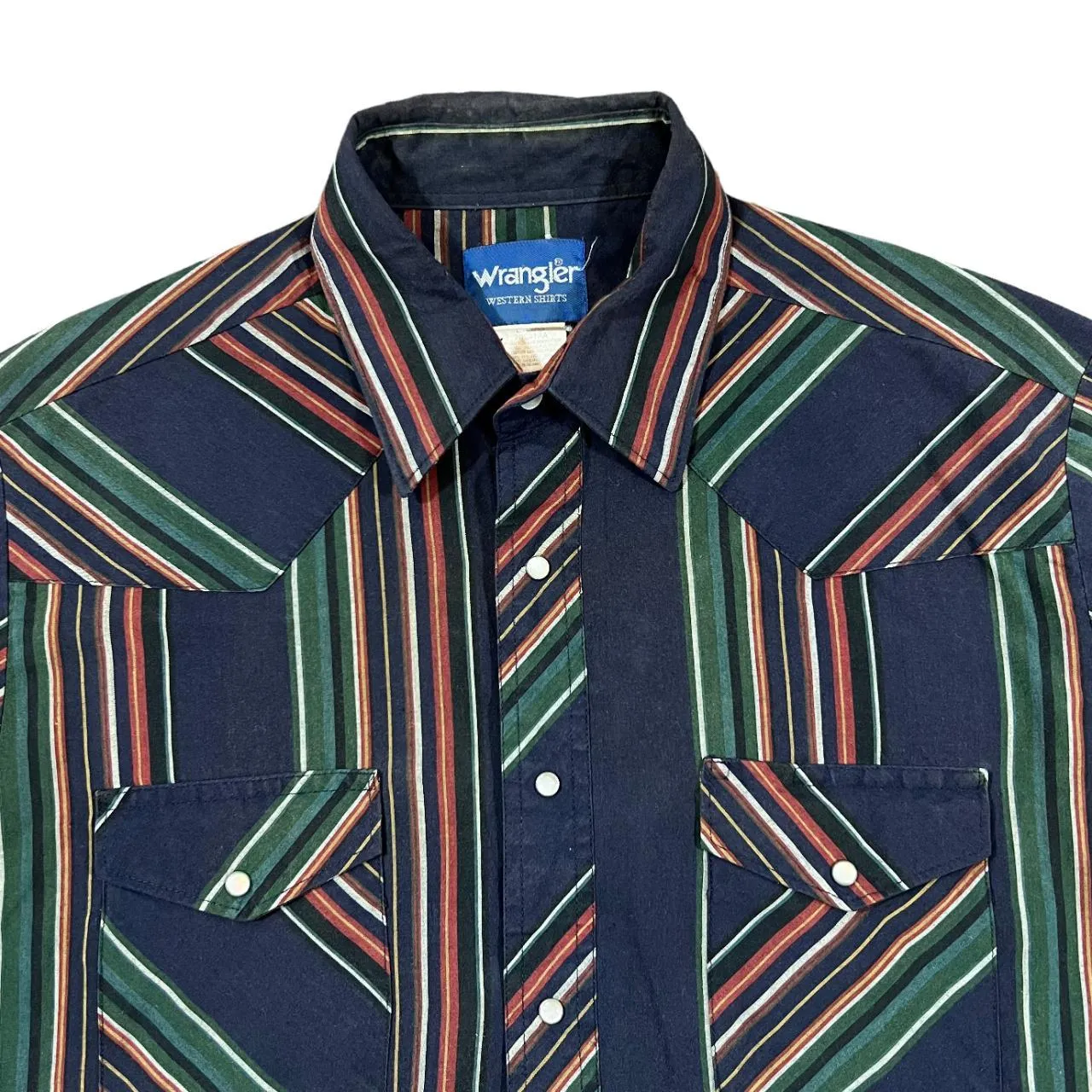 Vintage 90's WRANGLER "Western Shirts" Multi Striped Pearl Snap Popper Button Short Sleeve Shirt