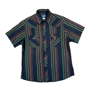 Vintage 90's WRANGLER "Western Shirts" Multi Striped Pearl Snap Popper Button Short Sleeve Shirt