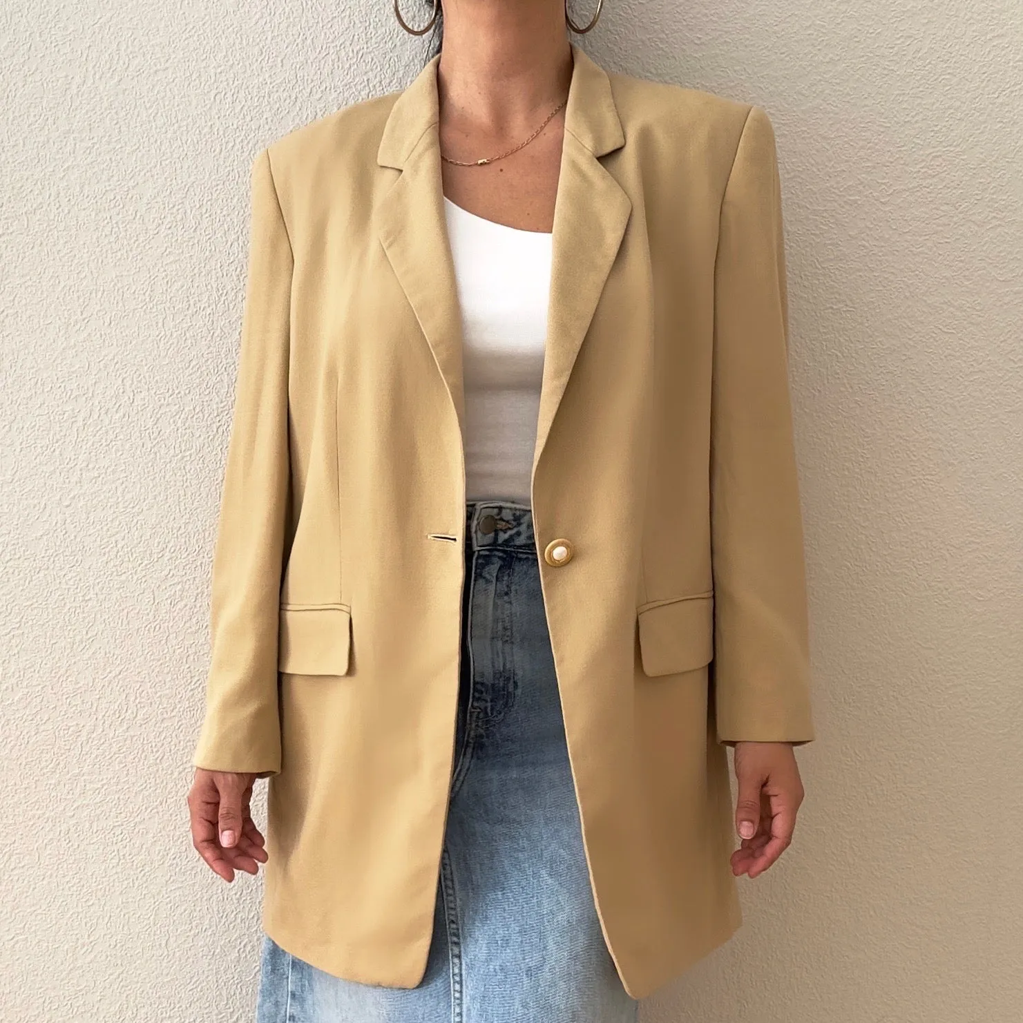 Vintage Beige Worsted Wool Blazer
