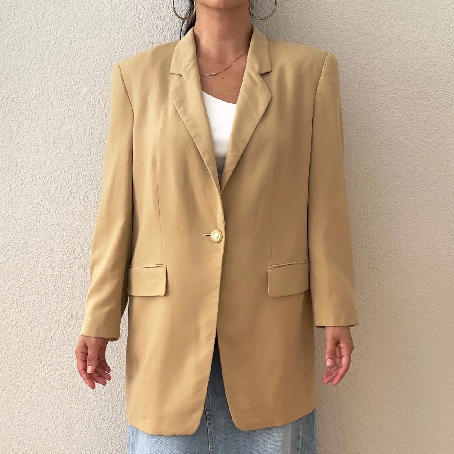 Vintage Beige Worsted Wool Blazer