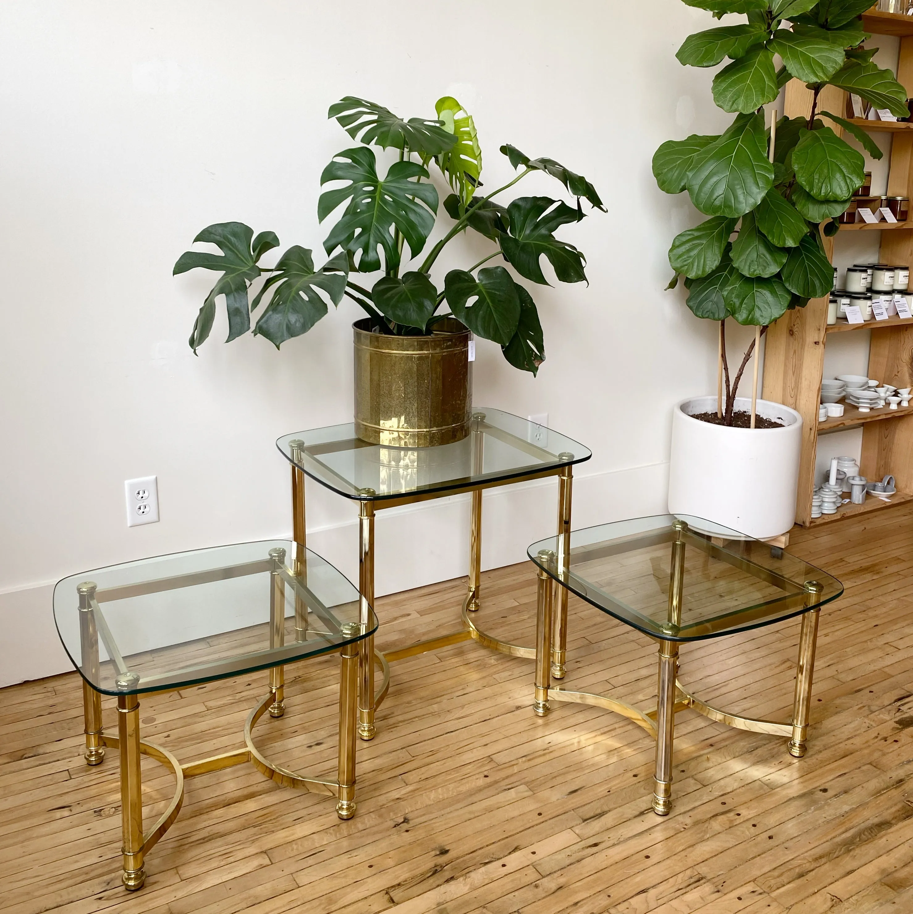 Vintage Brassy Glass Tables