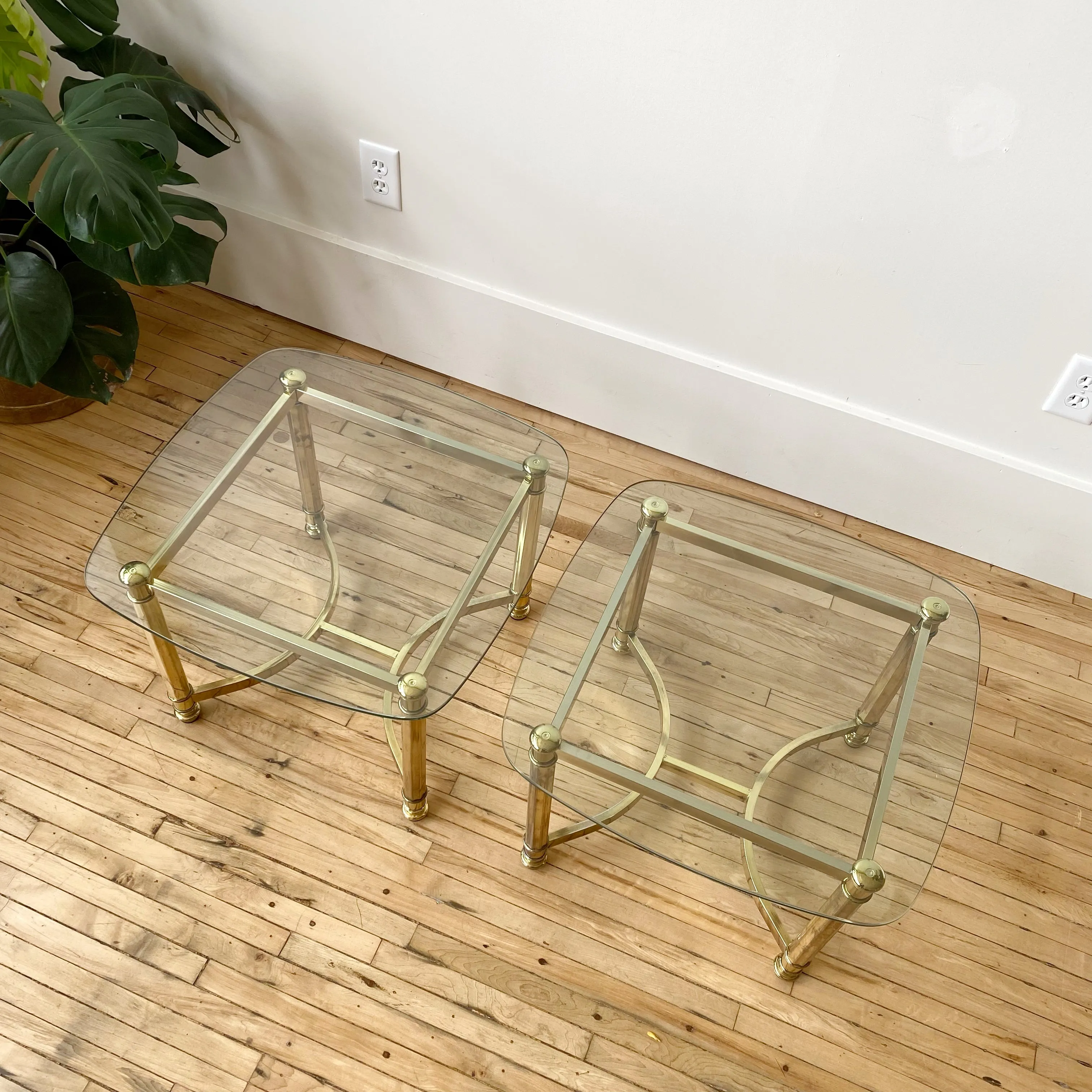 Vintage Brassy Glass Tables