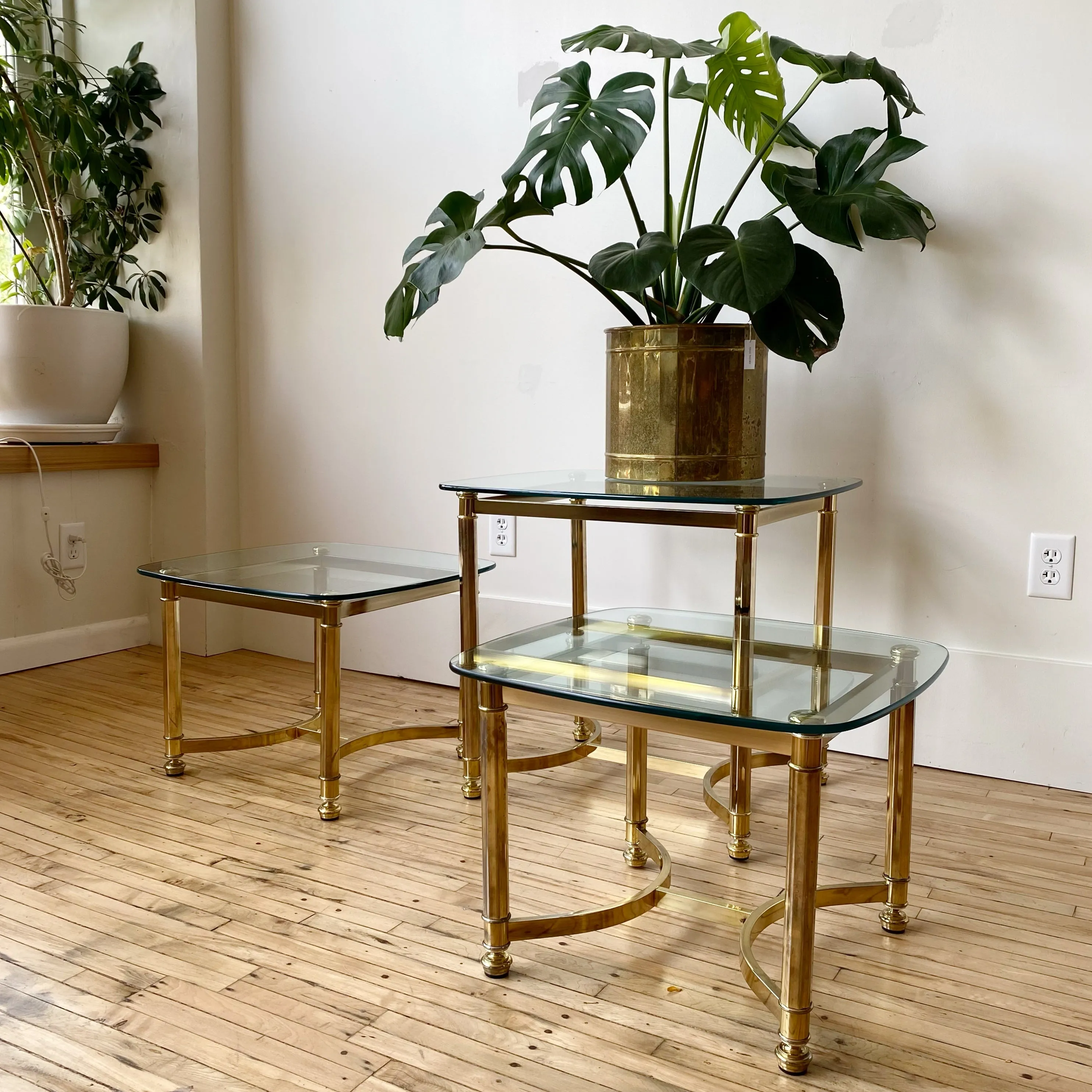 Vintage Brassy Glass Tables