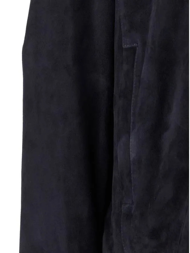 'Wani' Blue Jacket With Classic Collar In Suede Man