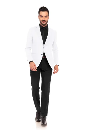 White Men's Two Button Dress Party Solid Suit Jacket Notched Lapel Slim Fit Stylish Blazer