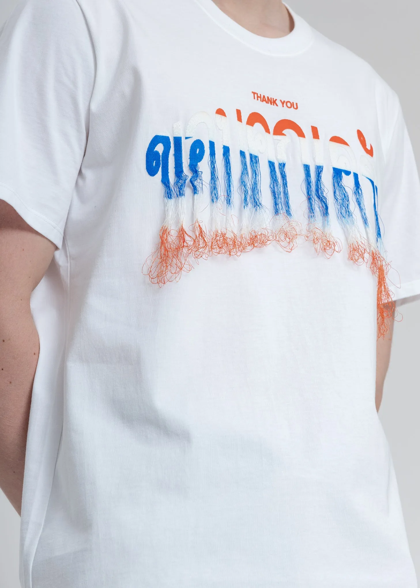 White Thank You Fringe Embroidery T-Shirt