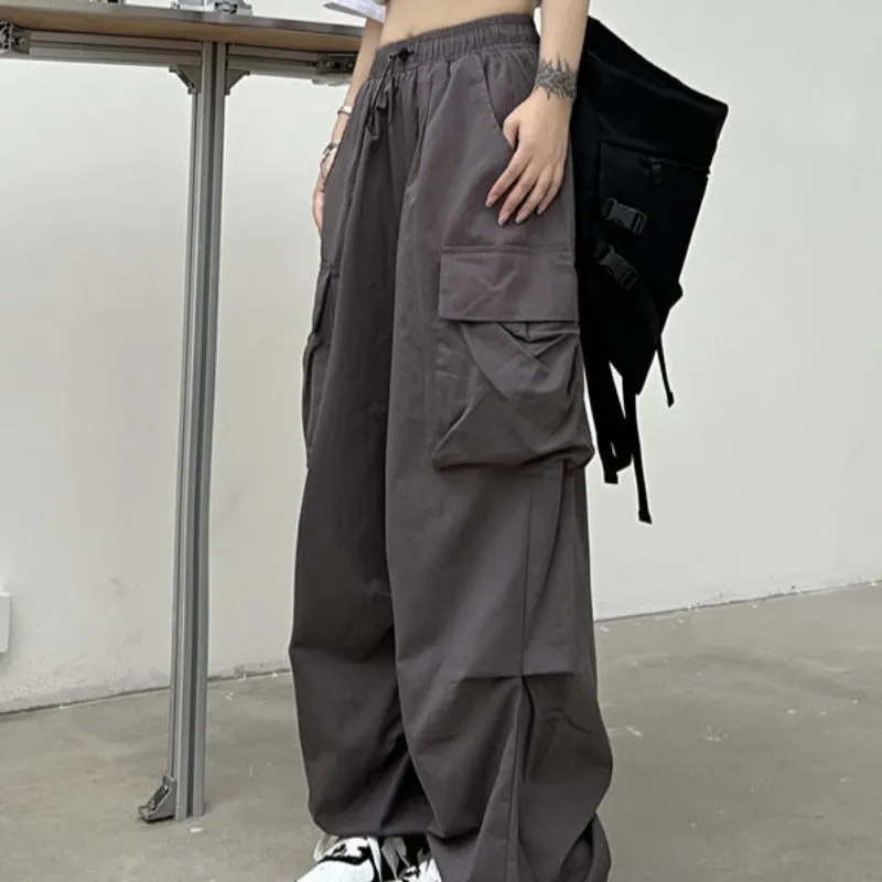 Wide Leg Drawstring Cuff Cargo Pants
