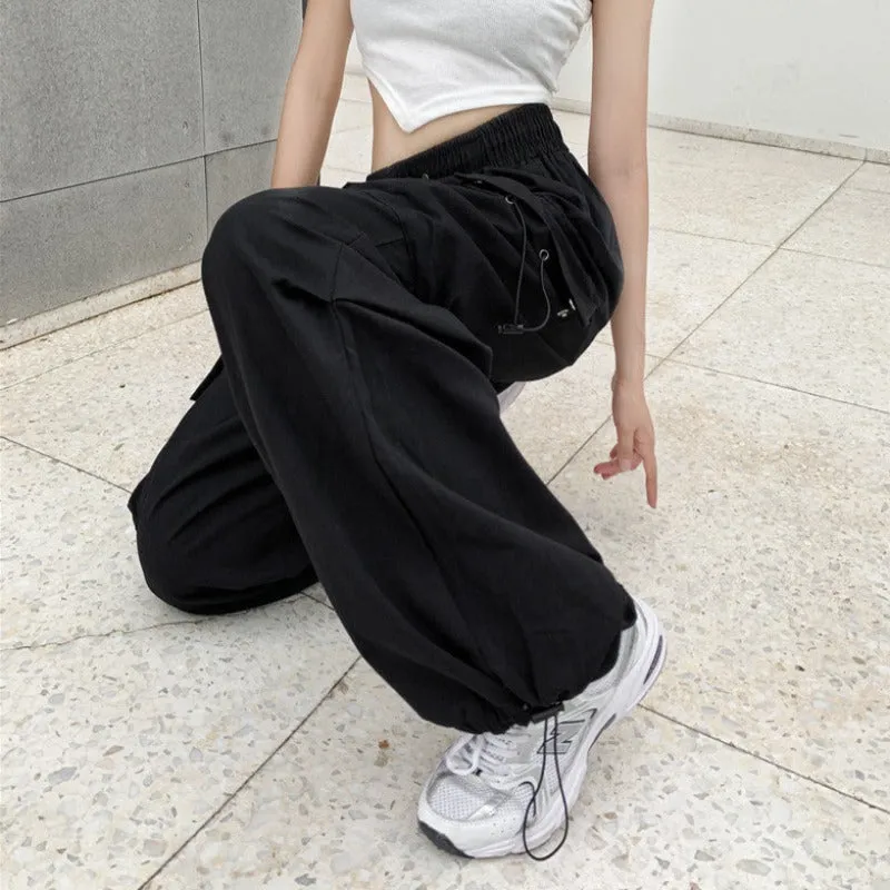 Wide Leg Drawstring Cuff Cargo Pants