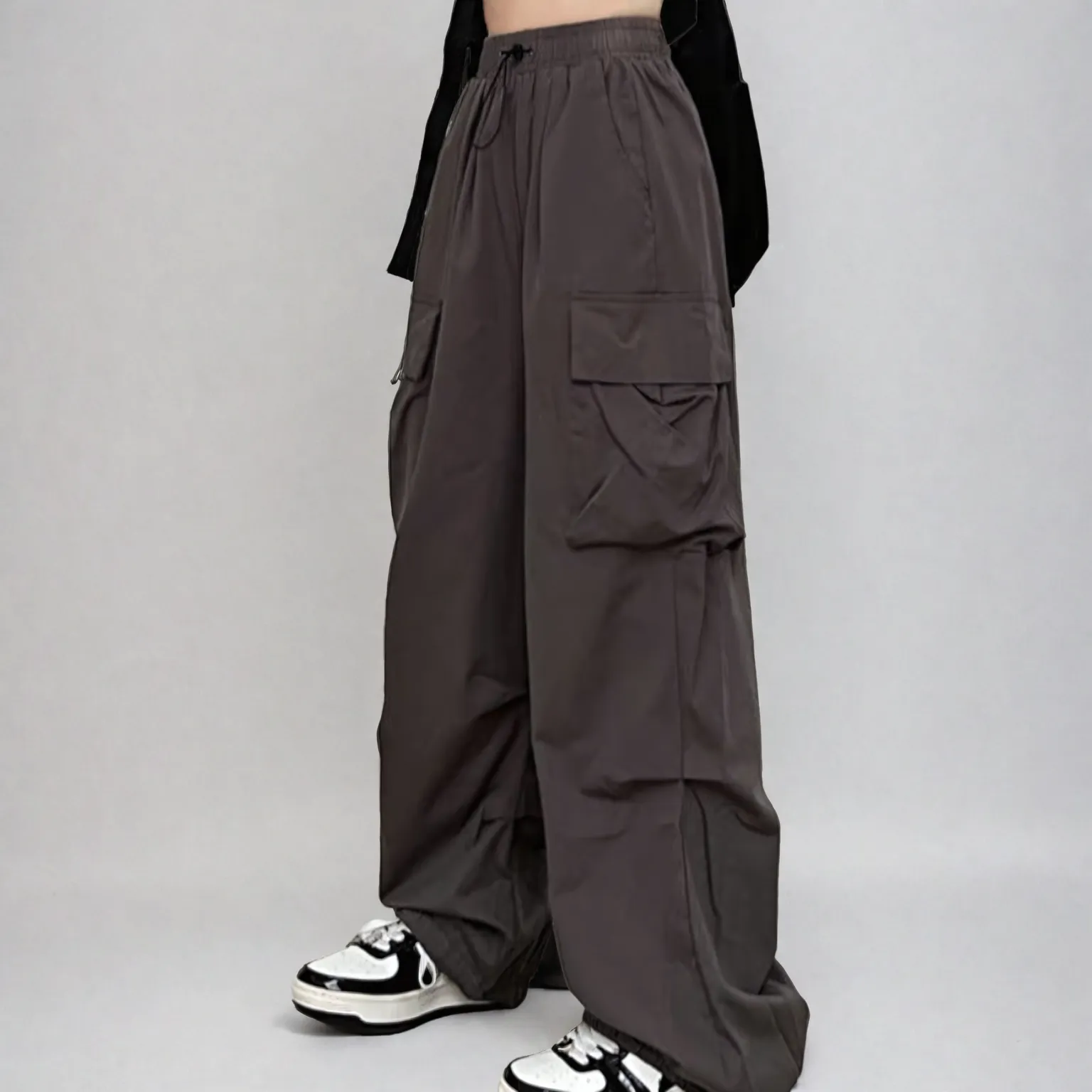 Wide Leg Drawstring Cuff Cargo Pants