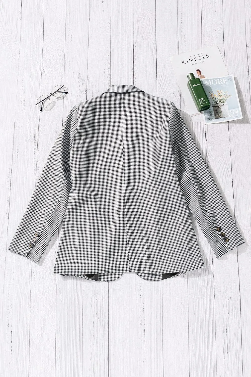 Women's Plaid Lapel Collar One Button Blazer