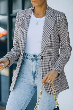 Women's Plaid Lapel Collar One Button Blazer