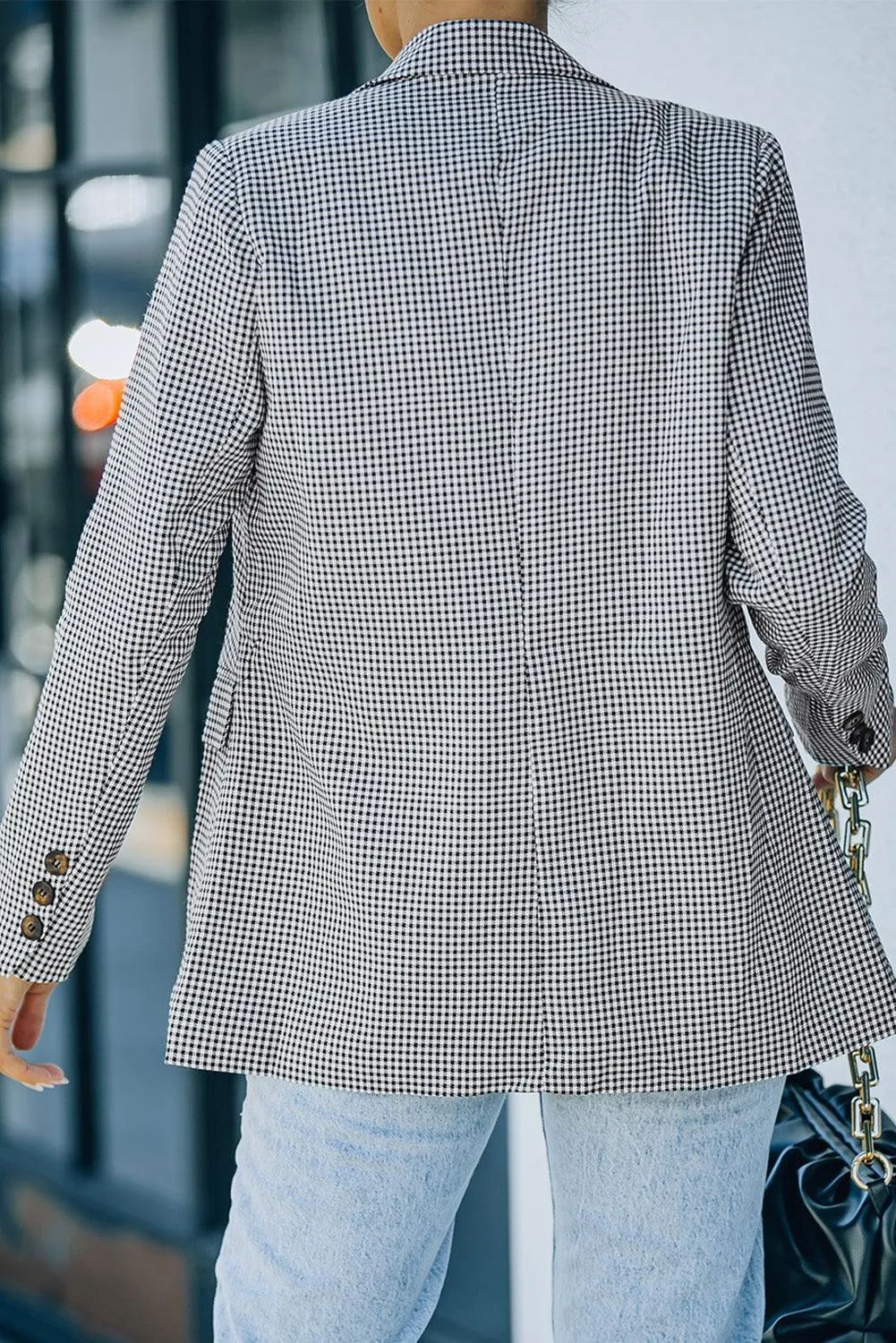 Women's Plaid Lapel Collar One Button Blazer