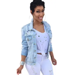 Womens Plus Size Cropped Denim Jean Button Down Classic Jacket