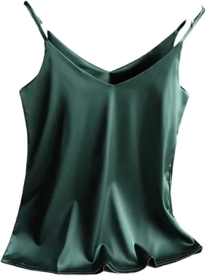 Women's Satin Spaghetti Strap Top V Neck Basic Sleeveless Silk Tank for Spring Summer Female Camisoles