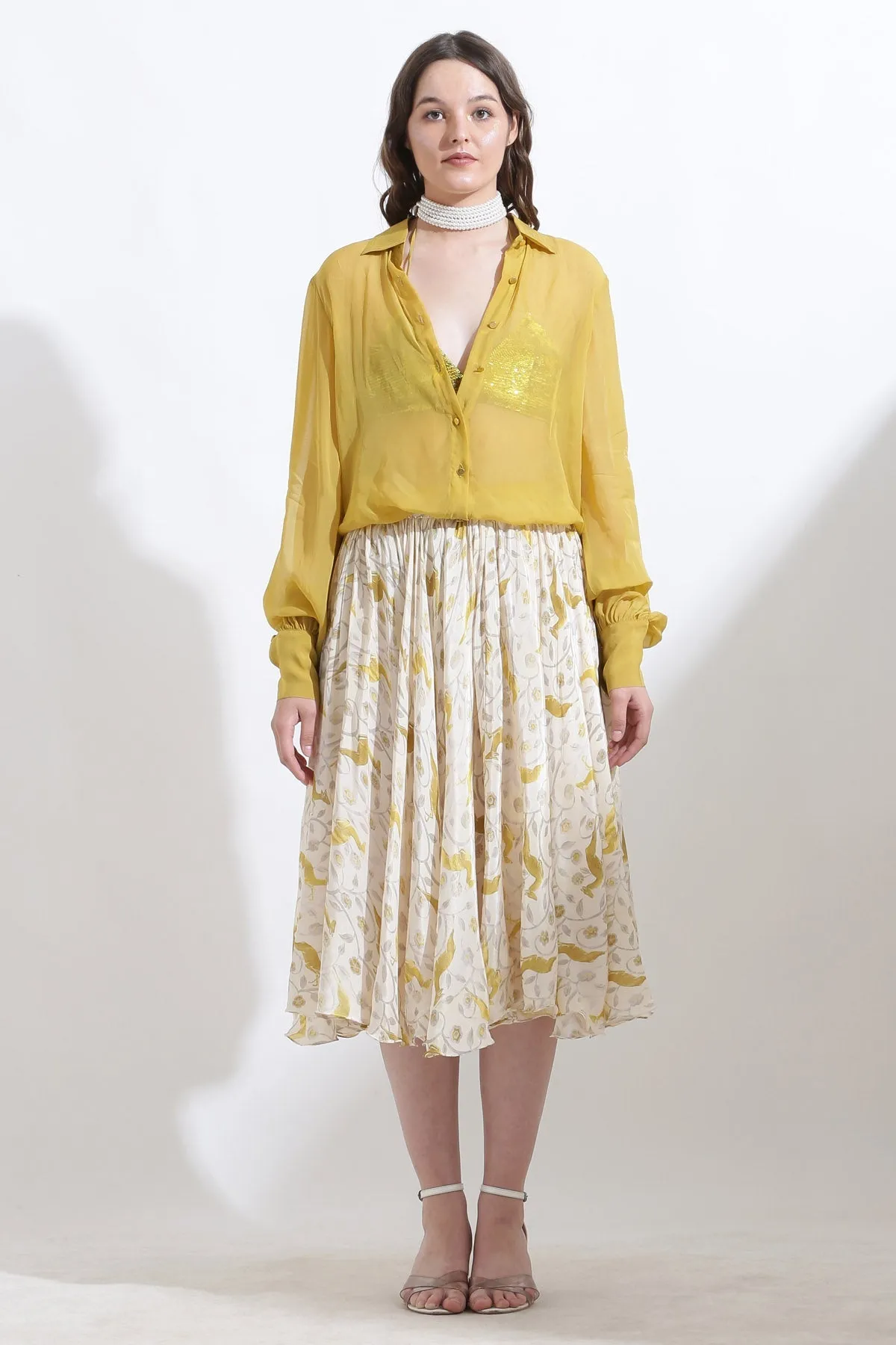 Yellow Organza Buttoned Shirt